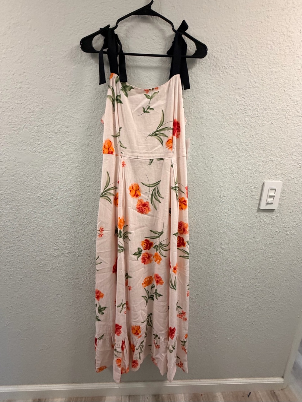 Floral Tie-Shoulder Maxi Dress in Blush with Orange Blooms - Picture 2 of 4